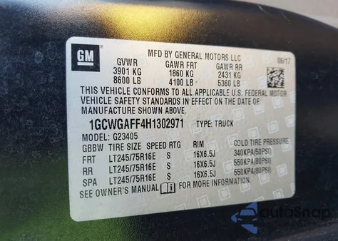 2017 Chevrolet Express 2500 Work Van from USA, damaged, VIN 1GCWGAFF4H1302971